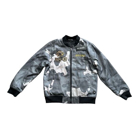 The Wild Collective and Boston Bruins Bomber Jacket Mens Size Small Black Grey - Picture 1 of 5